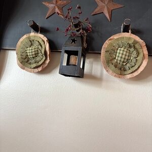 Primitive Green and Tan Wall Decor Rag Flower Set